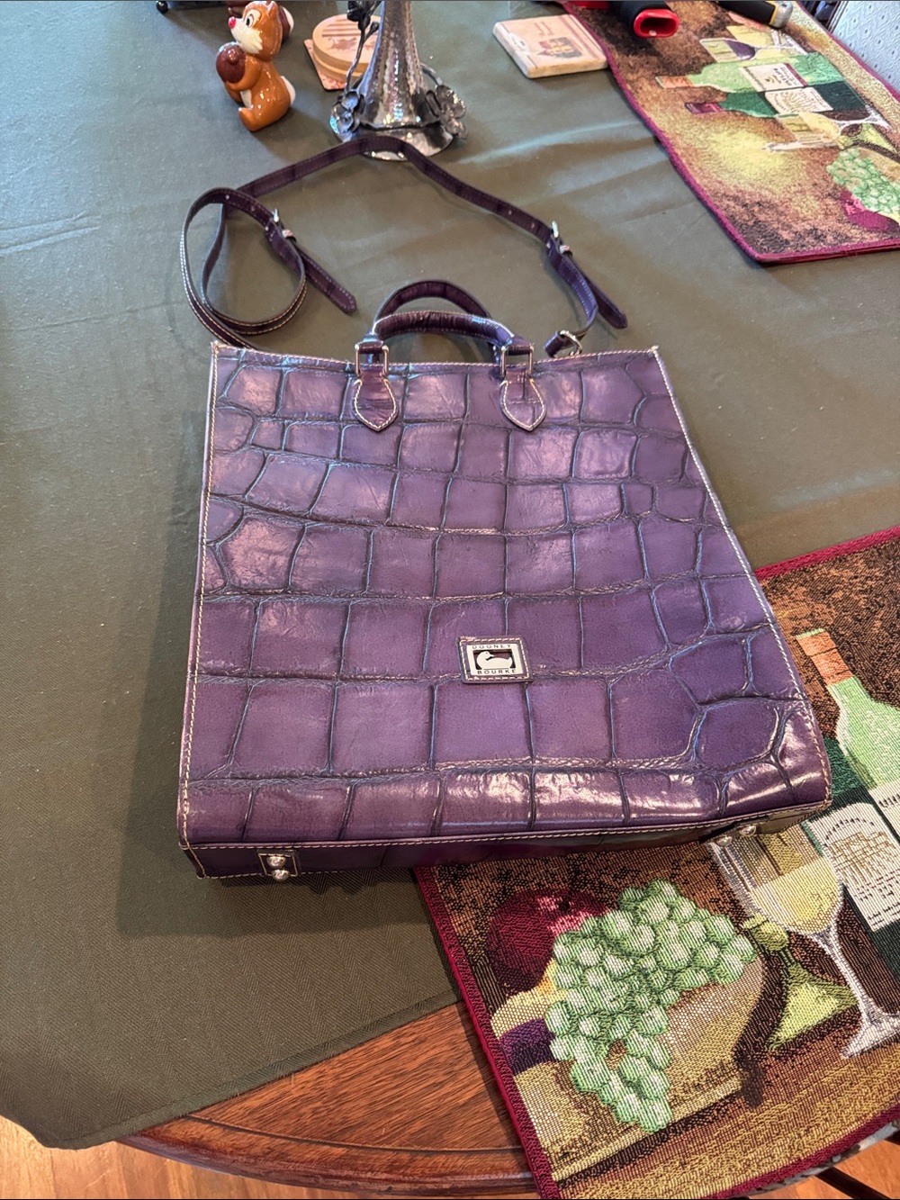 Dooney & Bourke plum & tan crocodile-embossed leather 2-tone Janine tote bag NWT